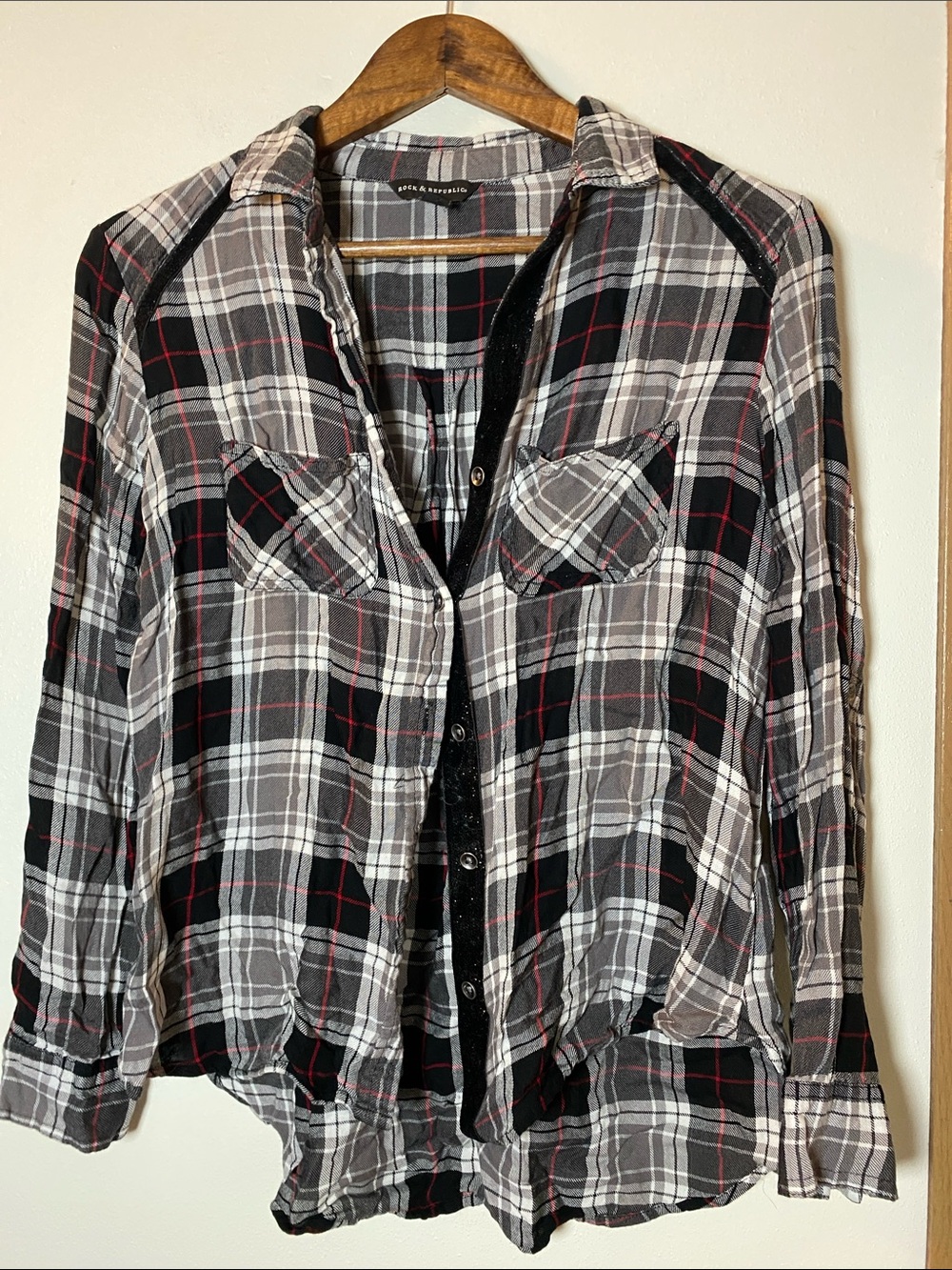 Rock & Republic Gray, Black & Red Plaid Shirt